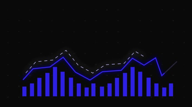 Black background with vibrant blue bar graph and lines. Financial black background with vibrant blue bar graph for profit tracking. Analytical black background with vibrant blue bar graph.
