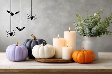 Obraz premium Pumpkins candles spiders Halloween decor