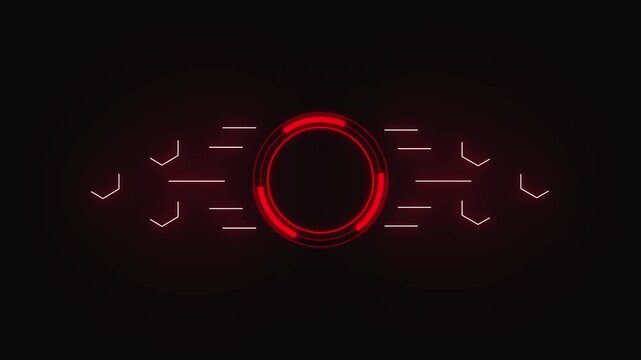 Abstract red circular HUD element with neon streaks on dark. Technical abstract red circular HUD element for sci fi weaponry system. Creative abstract red circular HUD element visualization.