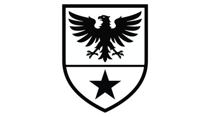 Fototapeta premium Black and white heraldic shield emblem with eagle and star symbol illustration for logo or crest design
