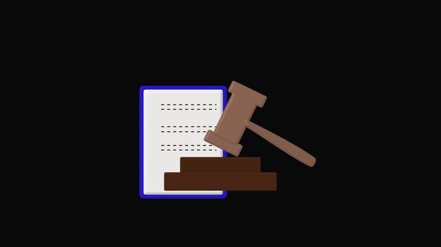 Wooden gavel and document on pedestal on black background. Legal wooden gavel and document on pedestal for courtroom legislation laws. Official wooden gavel and document on pedestal.