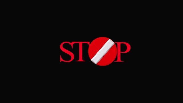 Stop sign symbol integrated with red text on black background. Regulatory stop sign symbol integrated with red text for safety control. Official stop sign symbol integrated with red text.