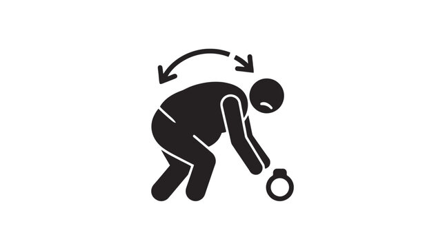 Black silhouette of a person bending over to pick up an object.