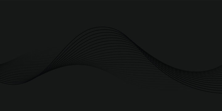 Abstract dark black background with dynamic wavy lines. Modern minimalist elegant wave pattern texture for luxury web banner or poster design.