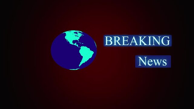 Earth globe with breaking news text on red gradient background. Broadcast earth globe with breaking news text for international headlines. Media earth globe with breaking news text.