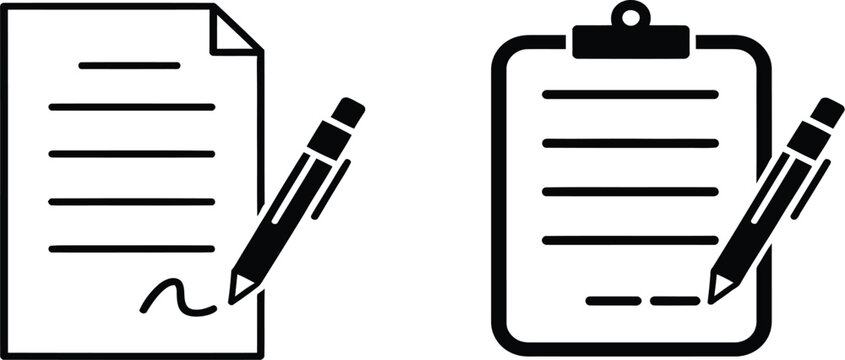 clipboard icon set with pencil and pen for checklist document office illustration and writing board form notepad design vector icon pack