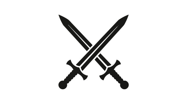 Crossed swords icon, black silhouette of two crossed daggers or short swords on white background, symbolizing conflict, battle, or competition, with a simple and modern design
