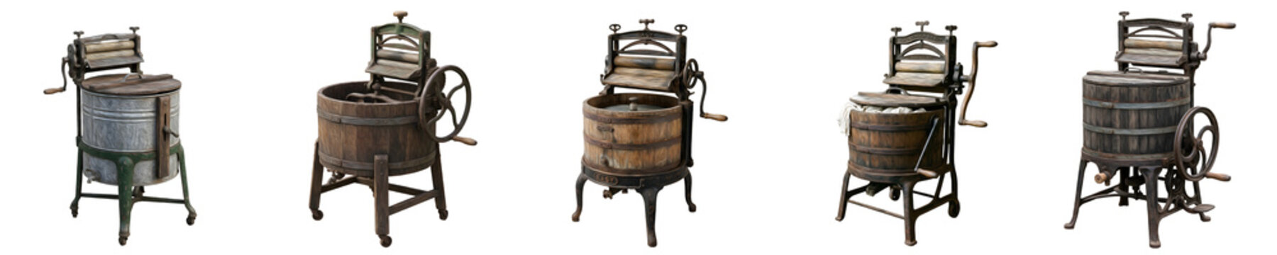 Antique Manual Washing Machine: Vintage Hand-Cranked Laundry Tub with Wringer - Authentic Collectible Home Decor and Restored Historic Laundry Equipment image png
