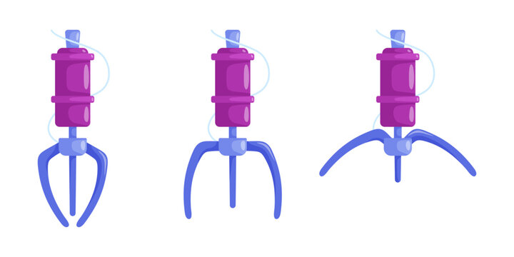 Claw machine crane. Gripper arm vending toy machines gift prize, grabber hook robot open hand metal grab arcade slot game tool toys automatic catcher cartoon vector illustration