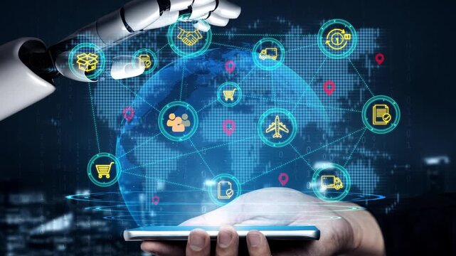 Futuristic Technology Concept of Robotics and Artificial Intelligence Enhancing Global Connectivity and Data Exchange Through Digital Communication. Entropy.