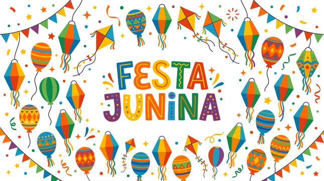 Festa junina traditional brazilian festival banner with lanterns