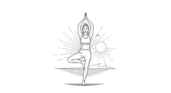 Woman in yoga tree pose outdoors.