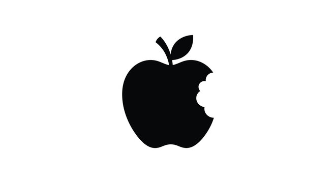 Apple silhouette with bite mark against a white background
