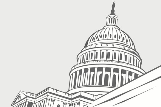 Minimalist architectural line drawing of capitol dome with building architecture government landmark washington