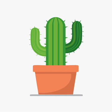 Green cactus in a terracotta pot, flat design illustration