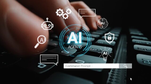 Close-Up View of Hands Typing on Keyboard with AI Icons Representing Modern Technology and Intelligent Software Systems for Digital Innovations. Entropy.
