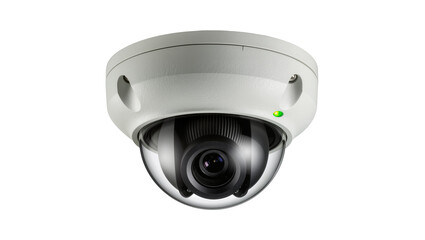White dome security camera with green indicator light, isolated on transparent background © Giulia