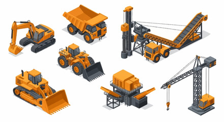 Collection of Yellow Construction Vehicles and Heavy Machinery. © Bunga