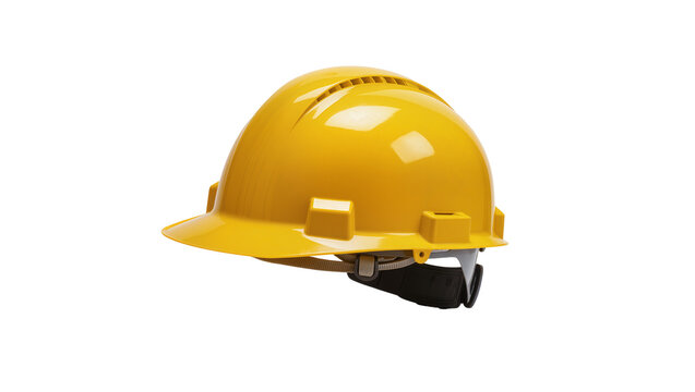 Yellow hard hat with ventilation slots, isolated on transparent background