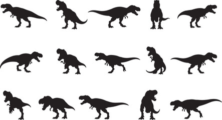 Obraz premium Collection of dinosaur silhouettes in different species and standing poses
