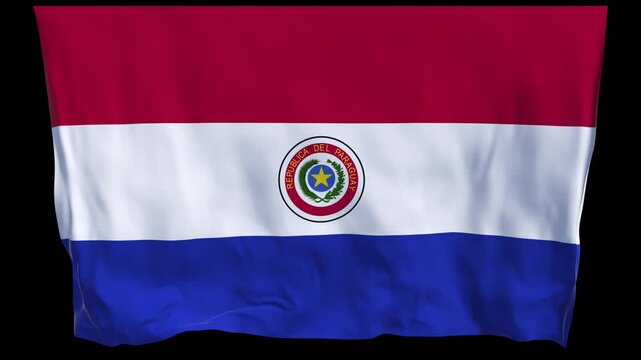 Professional animation of the Paraguay flag waving in the wind, ideal for South American news, travel videos, cultural projects, education, web banner use, and national holiday visuals.