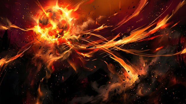 Apocalyptic inferno a fiery explosion engulfs the landscape