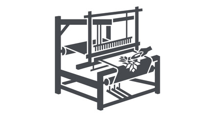 Fototapeta premium Vintage weaving loom silhouette against a white background