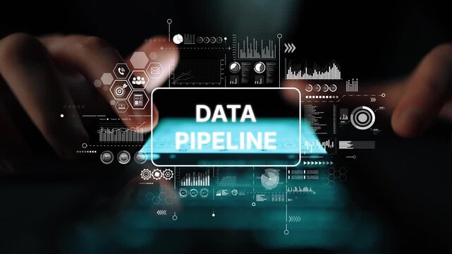 Modern Data Pipeline Concept with Graphical User Interface and Digital Visualizations of Data Analysis and Processing. Asymptotic smart data analytic.