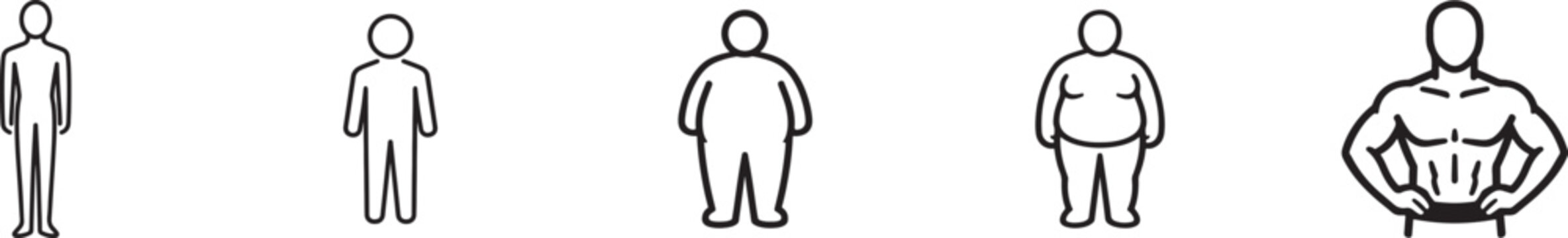 Human body type line icon set with thin normal and obese figures body mass index vector.