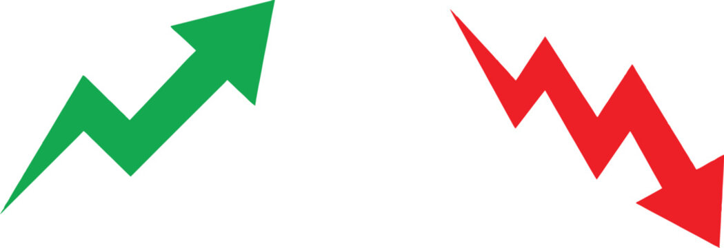 Green arrow pointing up and red arrow pointing down representing growth and decline