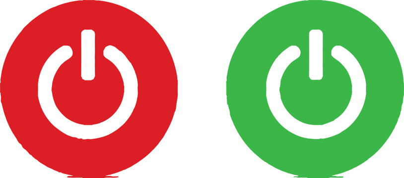 Red and green power button icons for start and stop functions