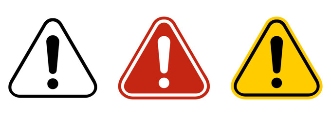 Fototapeta na wymiar Warning triangle icon set illustration, red yellow and black exclamation caution signs for hazard alert, safety notice, risk prevention, emergency symbol. Warning and alert icon collection. vector eps