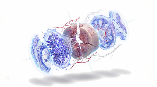 Exploded View of Biological Tissue Layers With Blood Vessels