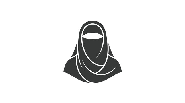 A woman wearing a niqab in a simple black and white illustration style