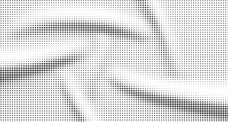 Fototapeta premium Halftone crumpled paper texture with black a dotted, rough, and wrinkled surface. Wite creased sheet background in comic pop-art style, featuring grainy folds and gritty distressed details.