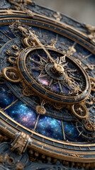 Obraz premium Fantasy cosmic compass golden clockwork celestial navigation artistic Wallpapers