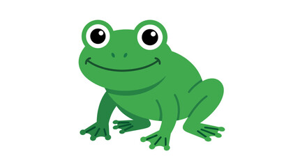 Obraz premium Cute green cartoon frog sitting on white background.