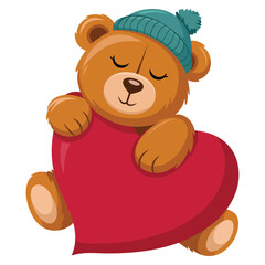 Fototapeta premium Teddy bear on heart shaped design vector illustration with cute romantic style isolated on white background. Perfect for love and Valentine themed artwork.