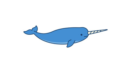 Narwhal swimming with long tusk on white background. © Stephanie