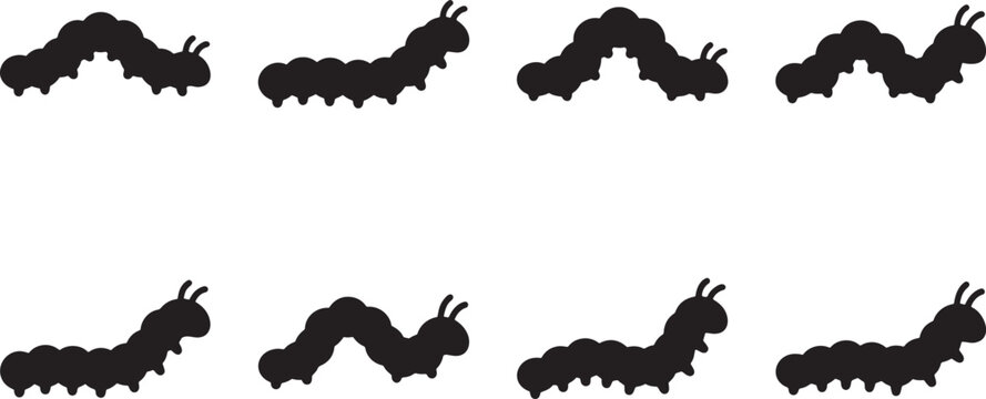 Creepy crawling caterpillars insects larvae garden pests black silhouettes