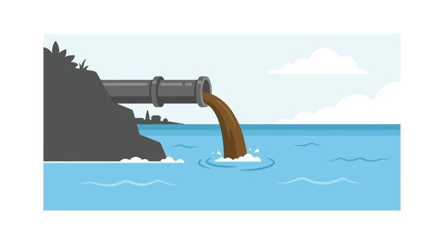 Industrial sewage pipe discharging polluted waste into the sea.