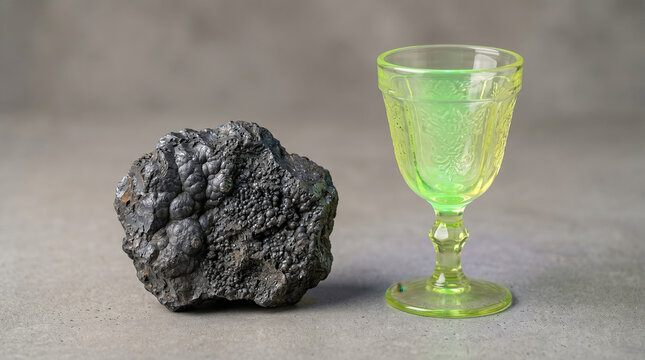 Pitchblende Ore and Uranium Glass: Educational Science and Nuclear Concept Illustrating Element U Applications