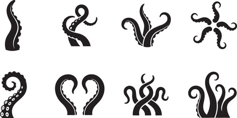 Creepy octopus and squid tentacles curling sea monster silhouettes © HM