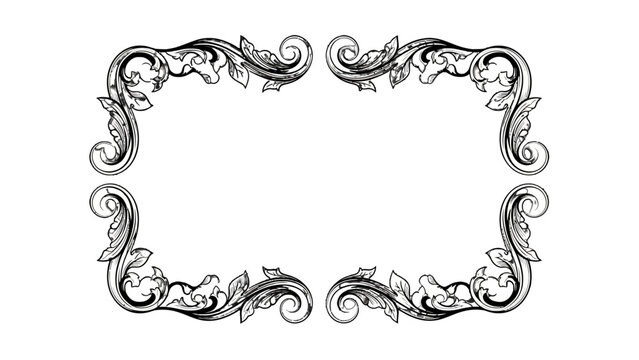 Elegant Vintage Black Decorative Rectangular Frame on Isolated White Background