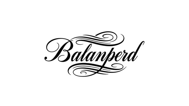 Elegant cursive typography of "Balanperd" with decorative flourishes, isolated white background.
