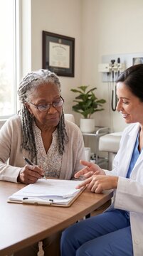 Patient Signing Medical Consent Form During Healthcare Consultation with Physician
