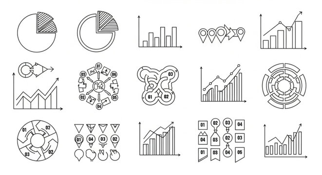 Various business charts and graphs icons.