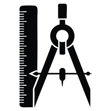 Vector compass drawing tool glyph icon for education themes. Suitable for geometry classes, engineering concepts, and school related visuals.