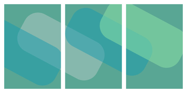 Abstract triptych with flowing teal and green shapes