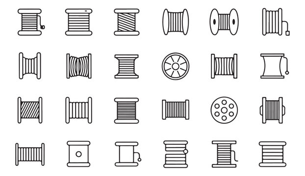 Cable Reel and Wire Spool Icons Isolated on White Background